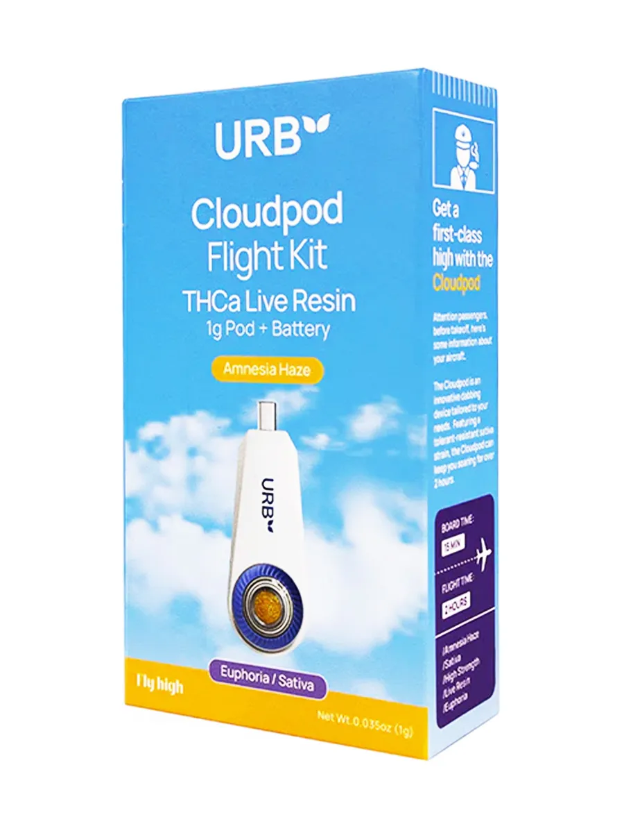 Amnesia Haze Euphoria URB Clouded Flight Kit THCA Live Resin 1g Pod + Battery