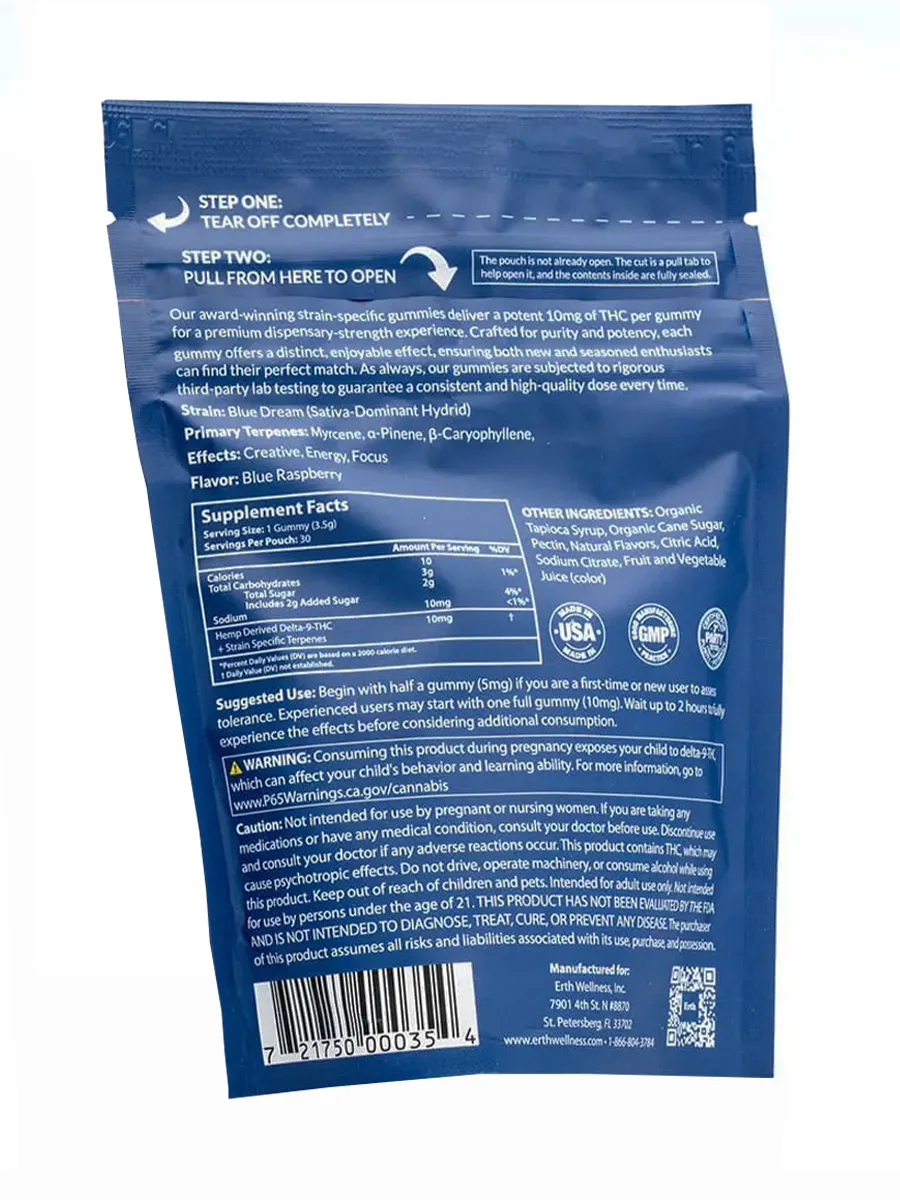 Blue Dream Erth Wellness D9 THC Strain-Specific Terpenes Gummies 30ct 300MG - Image 2