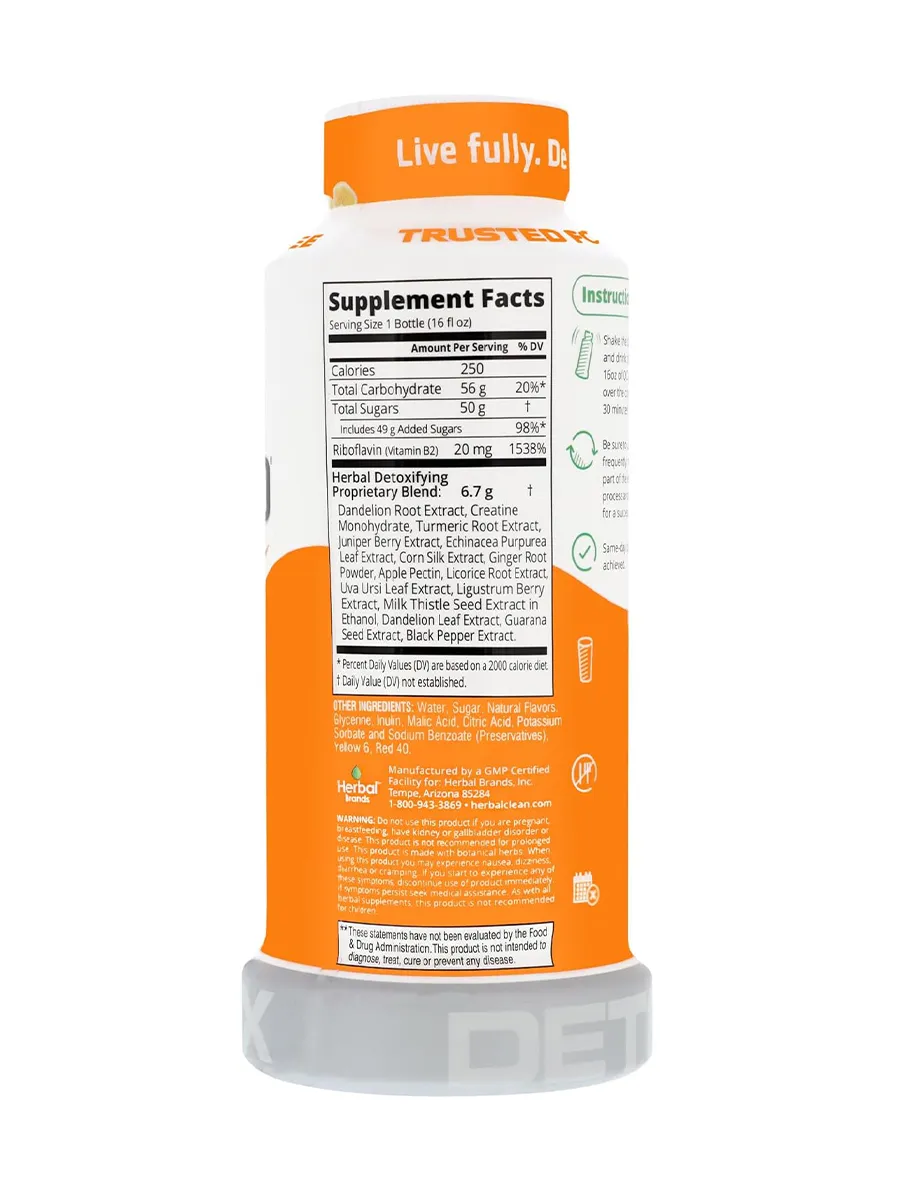 Orange Herbal Clean QCarbo16 Same-Day Premium Detox Drink 16 Fl Oz - Image 2