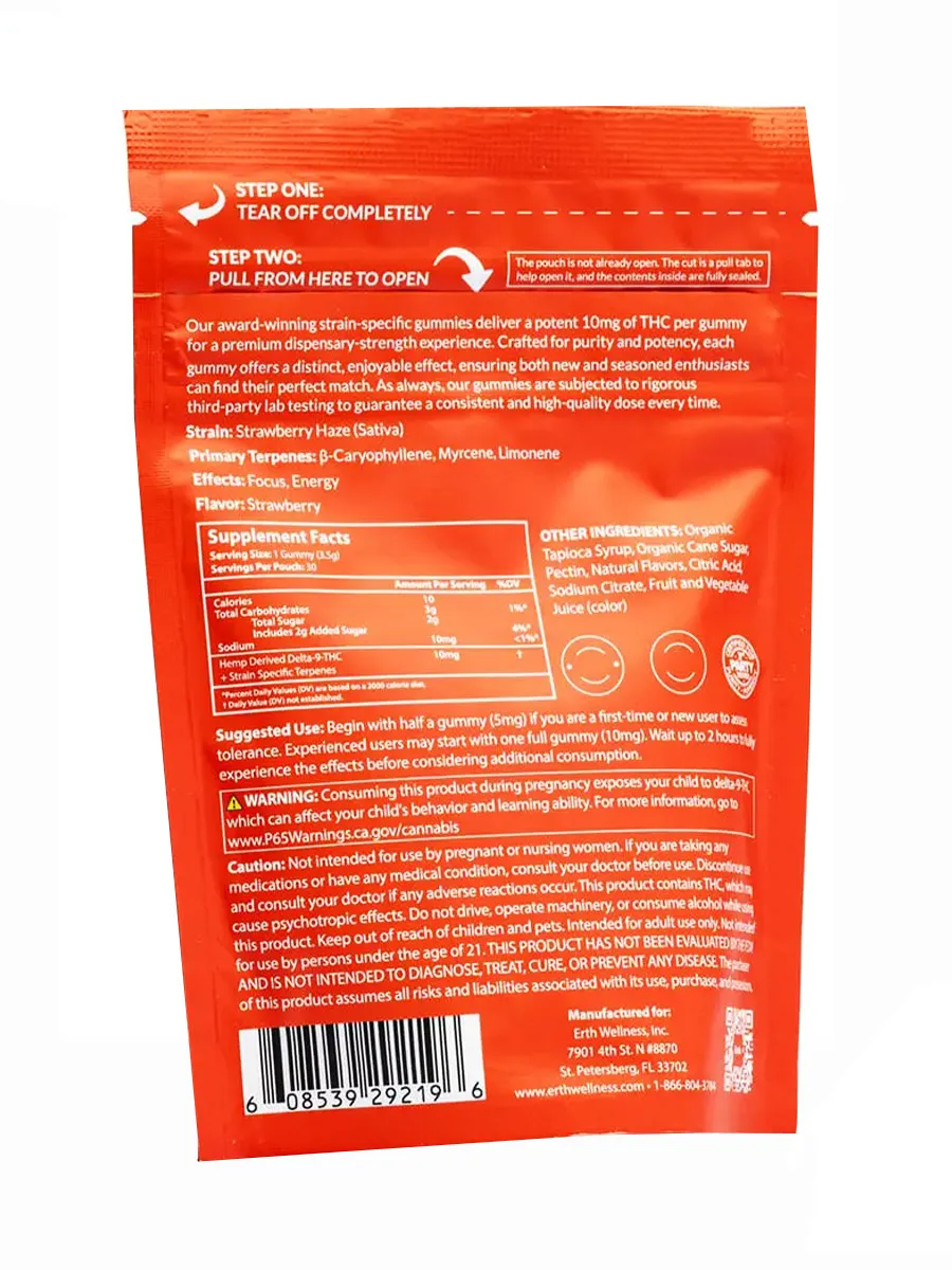 Strawberry Haze Erth Wellness D9 THC Strain-Specific Terpenes Gummies 30ct 300MG - Image 2