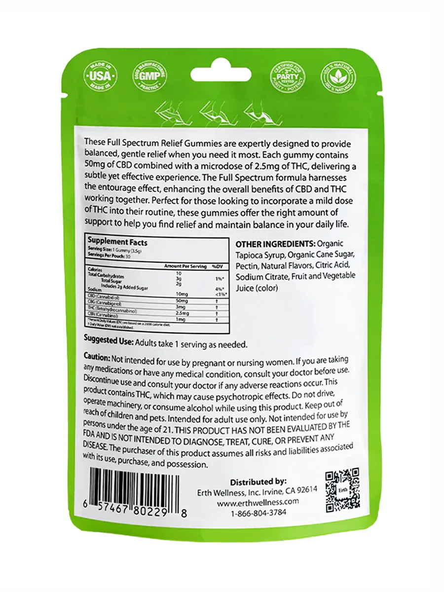 Strawberry Kiwi Erth Wellness Relief Gummies Full Spectrum CBD+THC 30ct 1575MG - Image 2