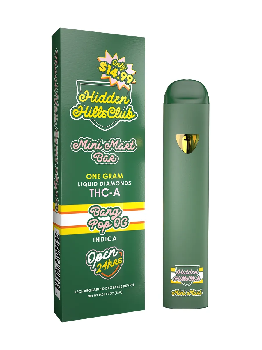 Bang Pop OG Hidden Hills Mini Mart Bar THC-A Rechargeable Disposable 1G