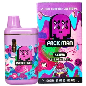 Berry Gelato Pack Man V6 Liquid Diamonds Live Resin Vaporizer 2000MG
