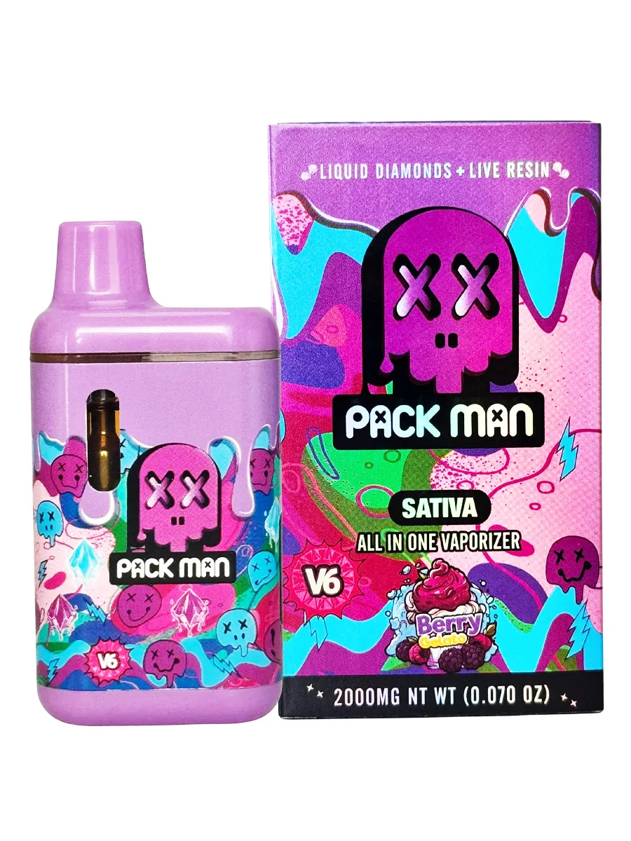 Berry Gelato Pack Man V6 Liquid Diamonds Live Resin Vaporizer 2000MG