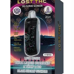 Black Cherry Gushers Lost THC Liquid Diamond THCA x THCP x D8 Live Resin Disposable 8G