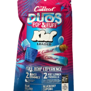 Blue Gelato | Blueberry Cupcake Cutleaf Duos Kief Pop & Puff Pre-Rolls & Gummies 2ct