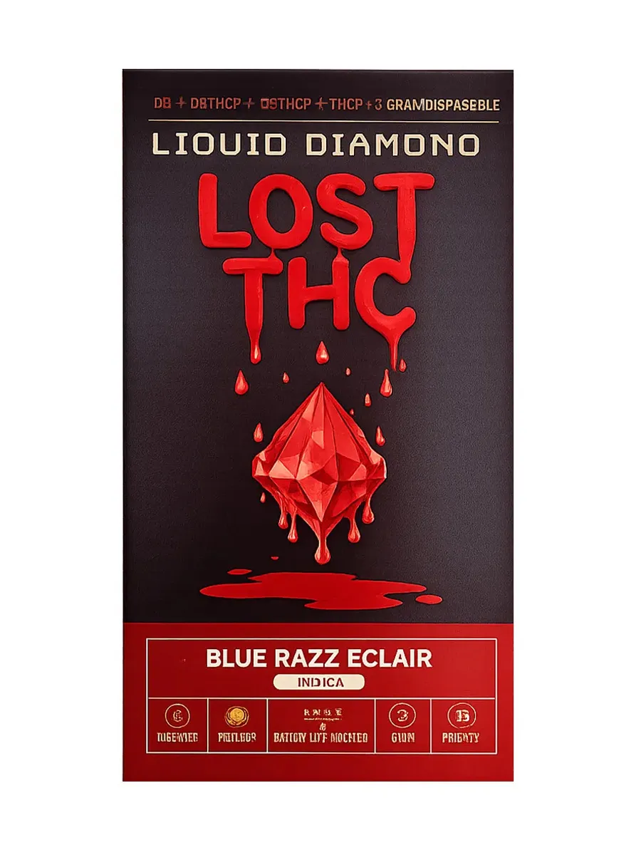 Blue Razz Eclair Lost THC Liquid Diamond Blend Disposable 3G