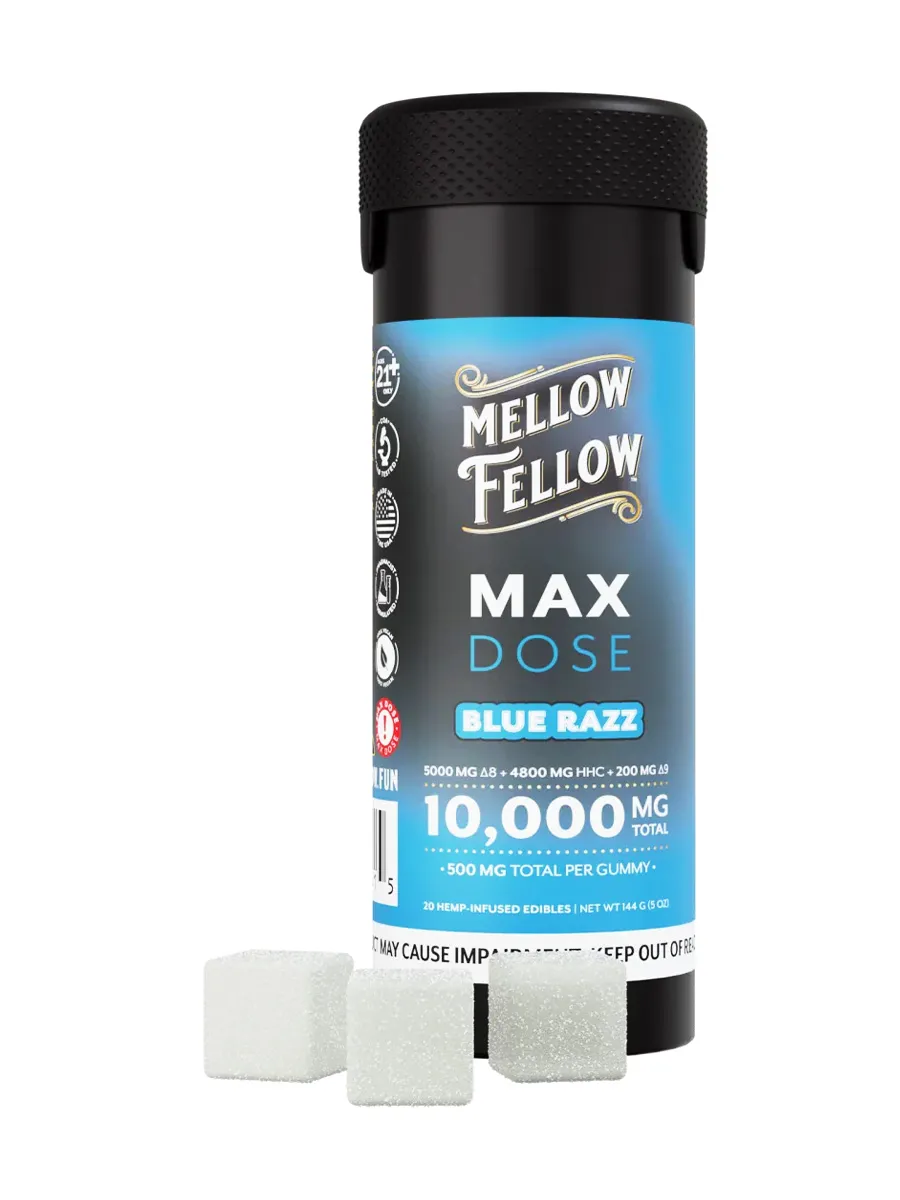 Blue Razz Mellow Fellow Max Dose Edibles 20ct 500mg