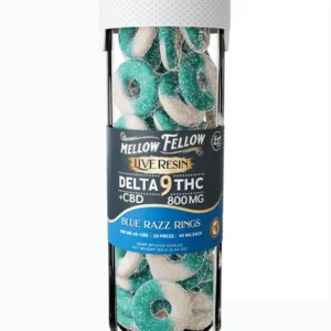 Blue Razz Rings Mellow Fellow Live Resin Blend Delta 9 + CBD Gummies 800mg