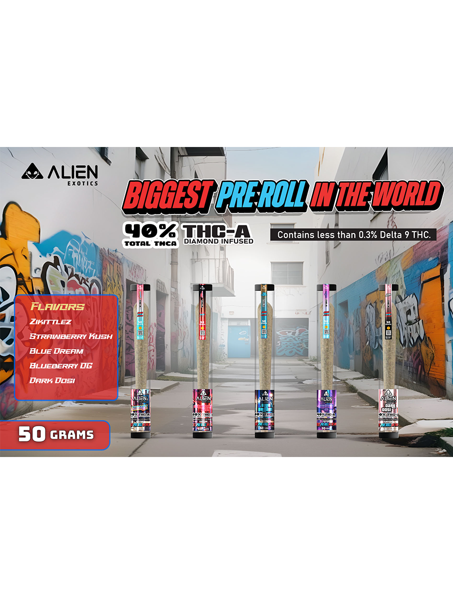 Blue Dream RAW Challenge Cone x Alien Exotics THC-A Diamond Infused Pre-Rolls 50G - Image 3