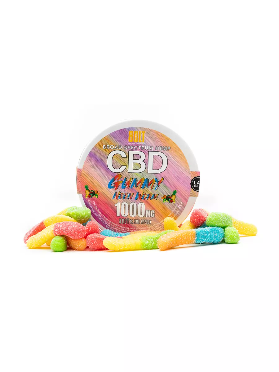 Bolt CBD Neon Mix Fruit Flavored Worm Gummies 1000mg