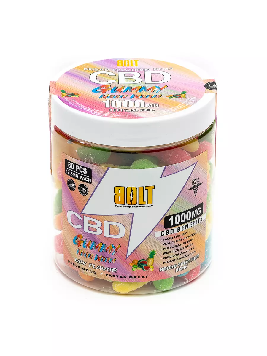 Bolt CBD Neon Mix Fruit Flavored Worm Gummies 1000mg - Image 2