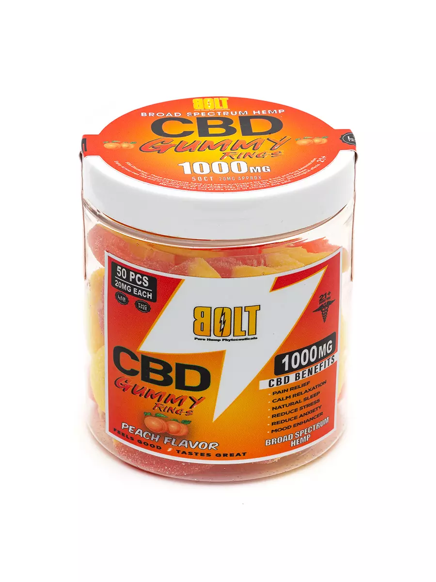 Peach Bolt CBD Gummy Rings 1000mg - Image 2