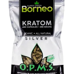Borneo Super Green OPMS All Natural Silver Kratom Capsules 480ct