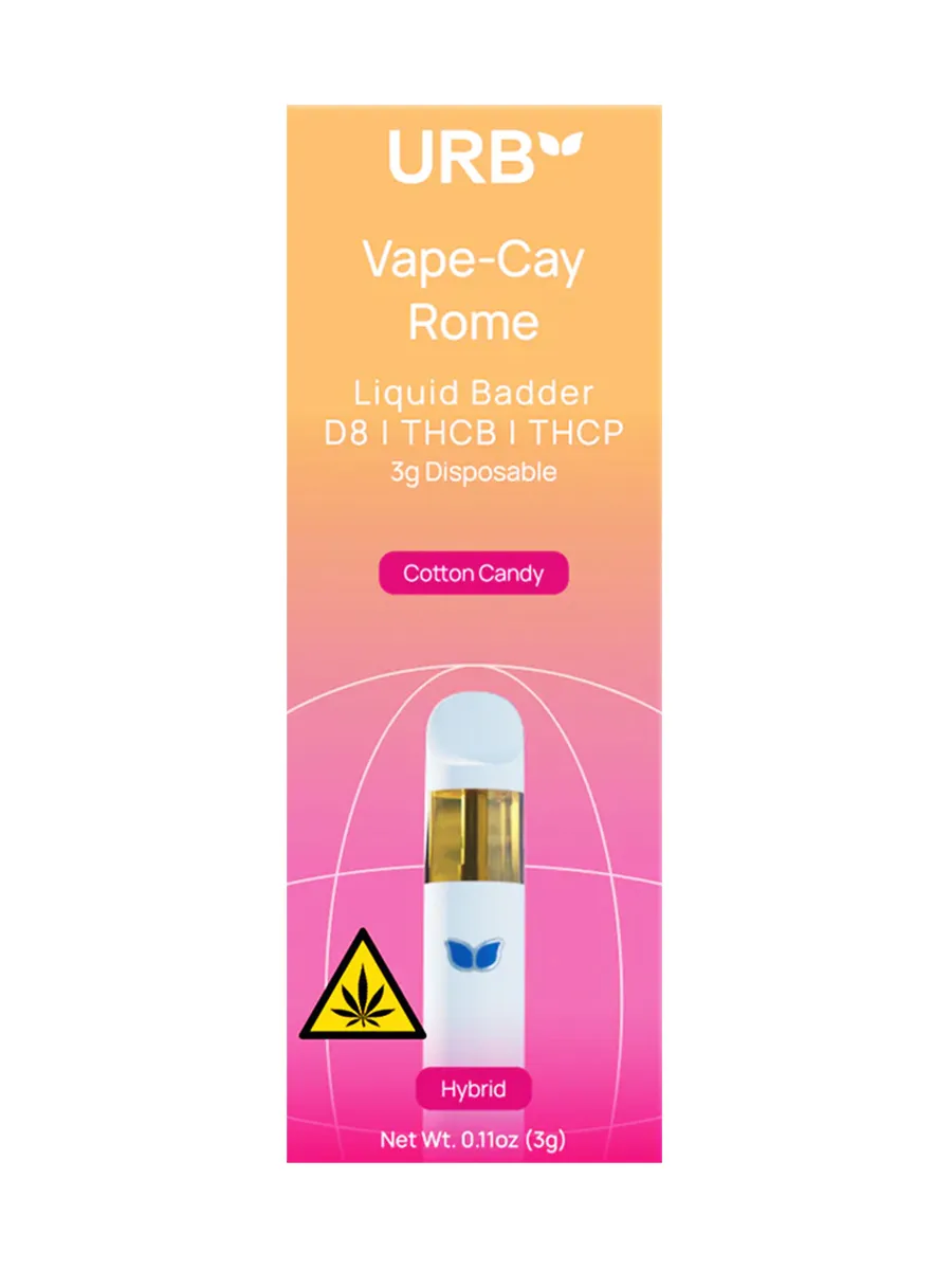 Cotton Candy URB Vape-Cay Rome Liquid Badder Disposable 3G