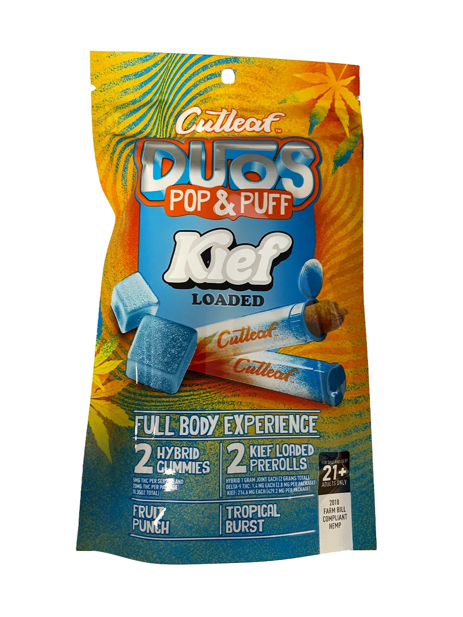 Fruit Punch | Tropical Burst Cutleaf Duos Kief Pop & Puff Pre-Rolls & Gummies 2ct