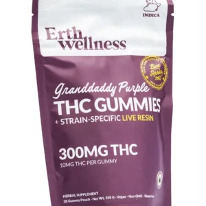 Granddaddy Purple Erth Wellness D9 THC Live Resin Gummies 30ct 300MG
