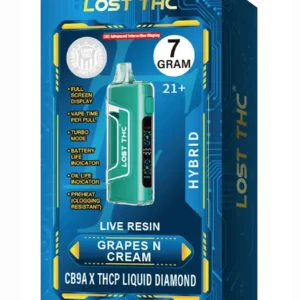 Grapes N Cream Lost THC Live Resin CB9A x THCP Liquid Diamond Disposable 7G