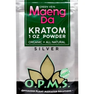 Green Maeng DA OPMS Kratom Silver Powder 1oz Bag