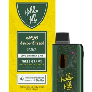 NYC Sour Diesel Hidden Hills Live Shatter Bar Disposable 3G