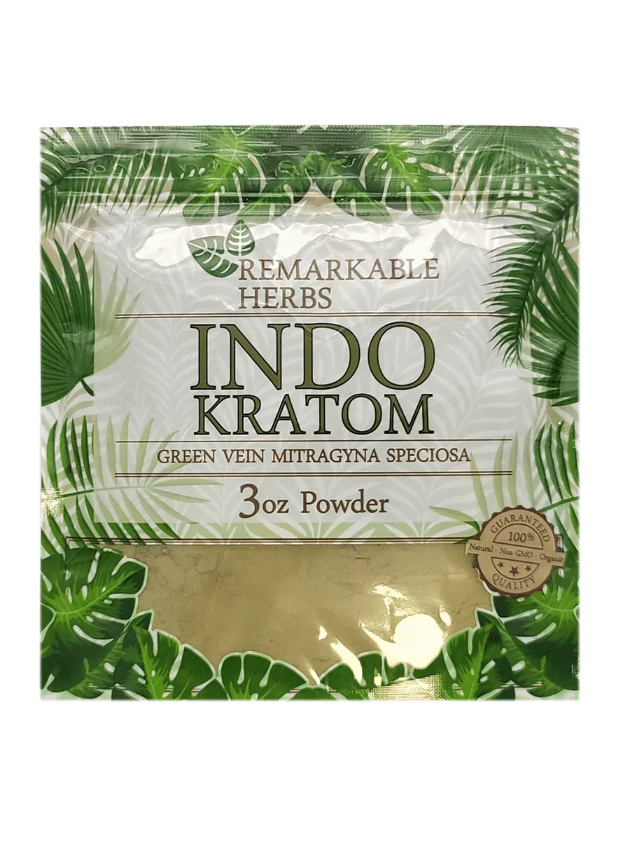 Indo Kratom Green Vein Remarkable Herbs Kratom Powder Bag 3oz
