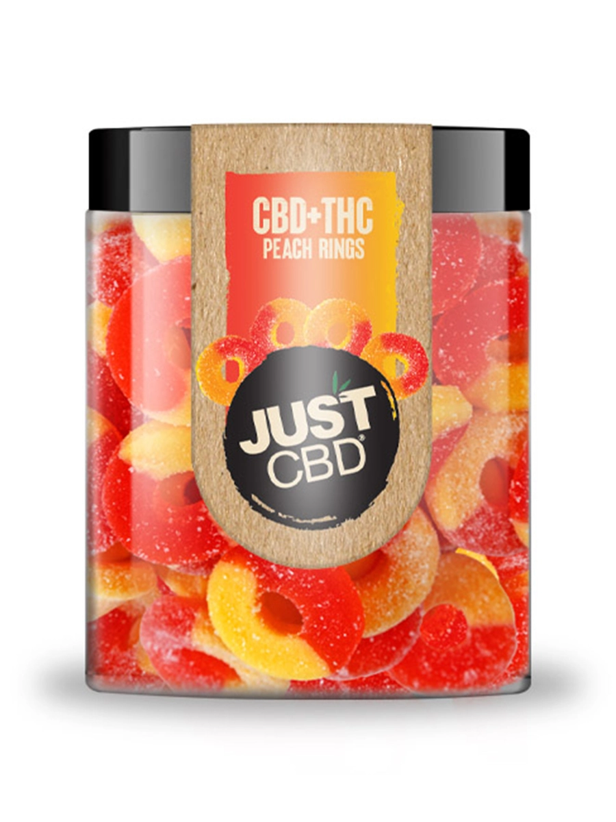 Just CBD Peach Rings CBD+THC Gummies Jar 16oz