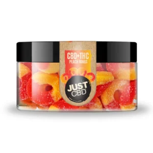 Just CBD Peach Rings CBD+THC Gummies Jar 4oz