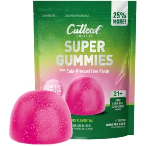 Kiwi Strawberry Cutleaf Super Gummies with Cold-Pressed Live Rosin Gummies