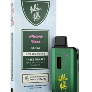 Miami Rose Hidden Hills Live Sugar Bar Thunder Milk Indica Disposable 3G