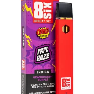 PRPL Haze Granddady Purple 8SIX OMG Series Live Rosin Blend Disposable 2G