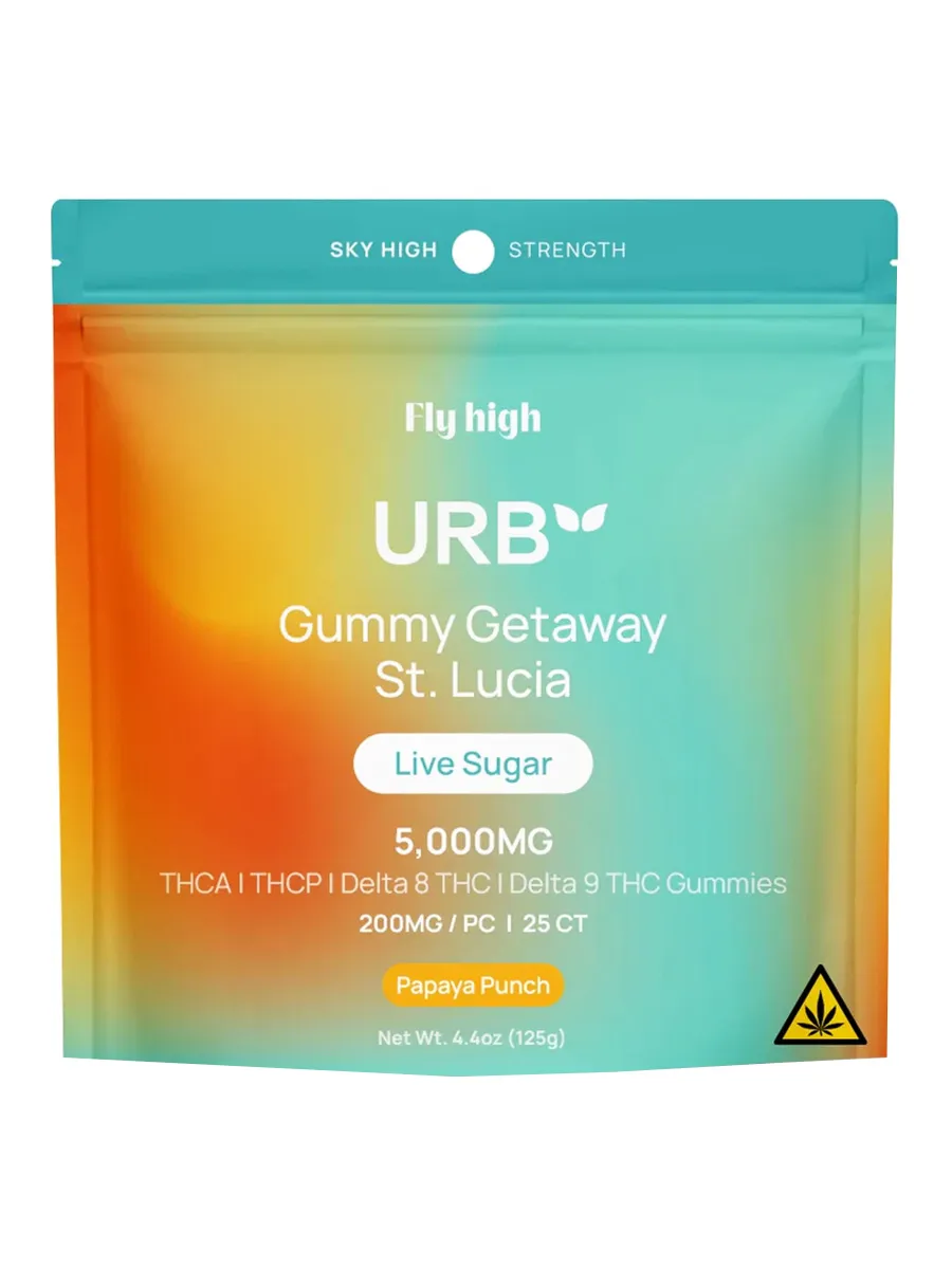 Papaya Punch URB Gummy Getaway St. Lucia Live Sugar Gummies 5000MG
