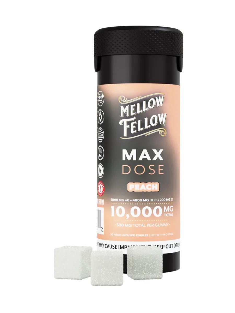 Peach Mellow Fellow Max Dose Edibles 20ct 500mg