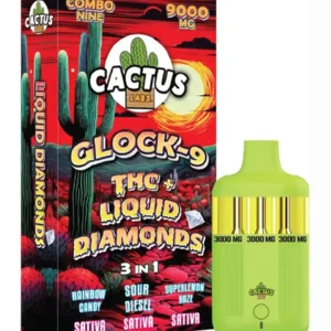Rainbow Candy | Sour Diesel | Superlemon Haze Cactus Labs Glock 9 THC + Liquid Diamonds 3in1 Vape 9000mg