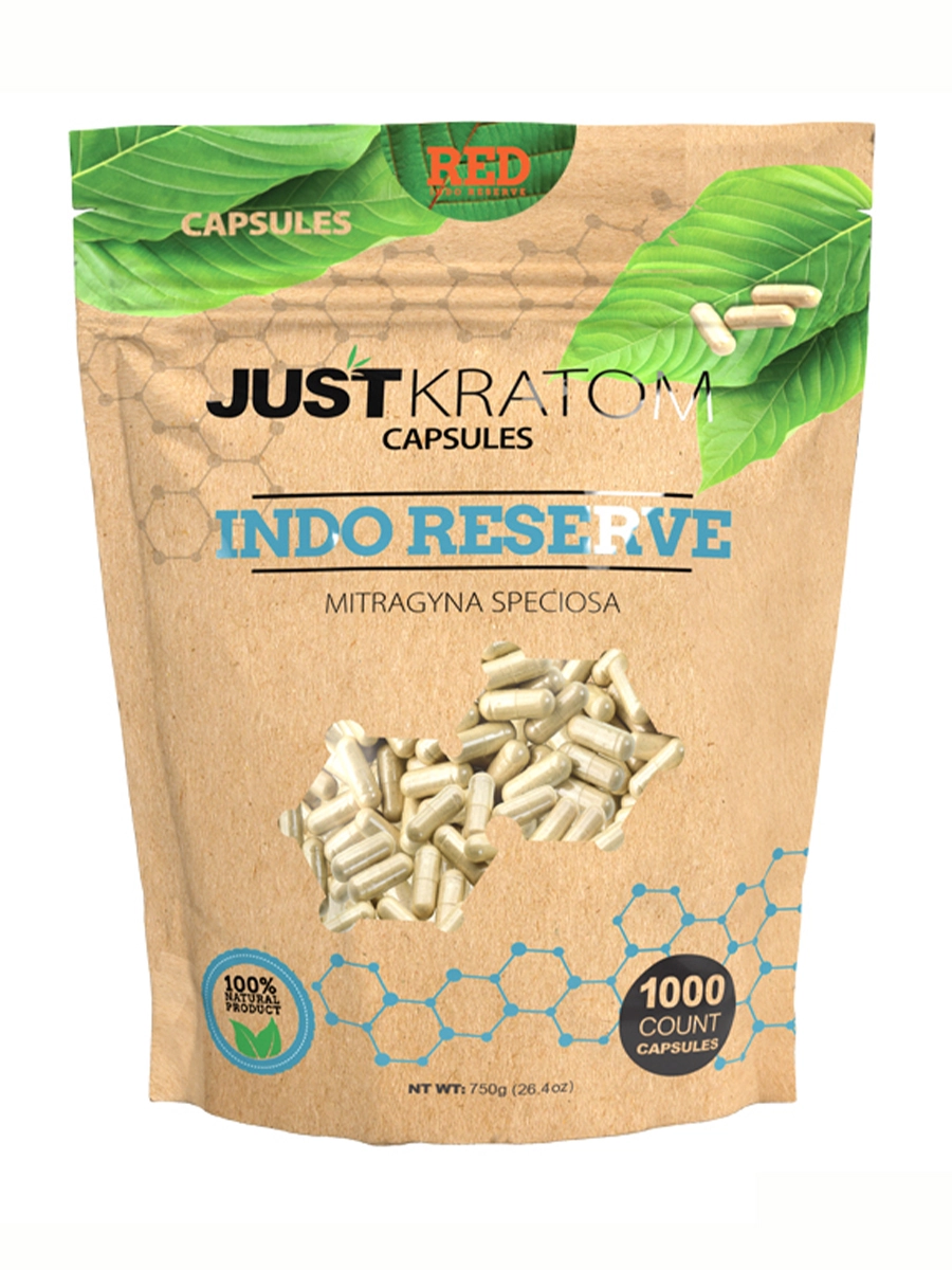 Red Indo Reserve Just Kratom Mitragyna Speciosa Capsules 1000ct