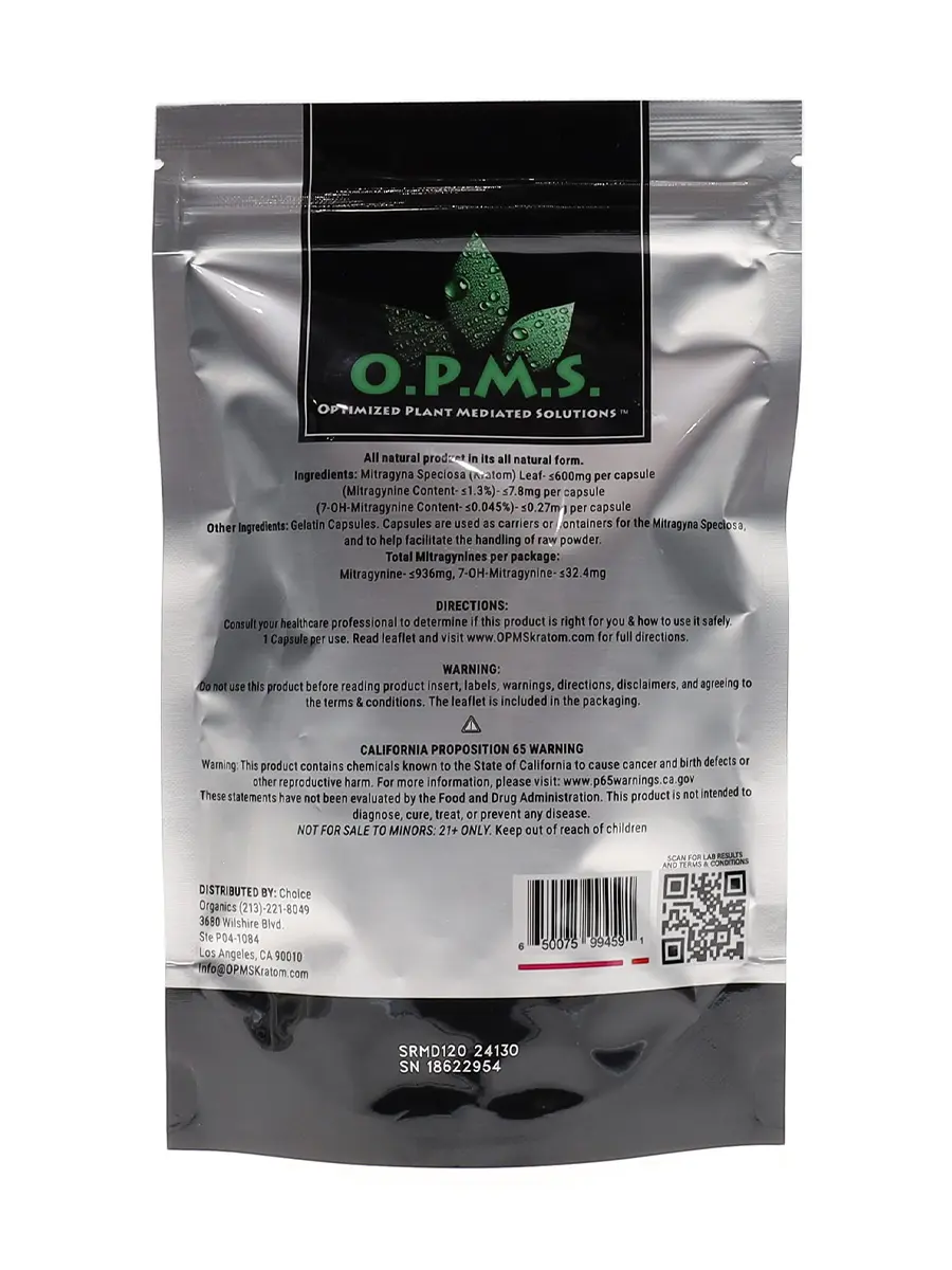 Red Vein Maeng Da OPMS Silver Kratom Capsules 120ct - Image 2
