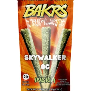 Skywalker OG Bakrs Triplets Diamond Infused Pre-Rolls 3ct 2g