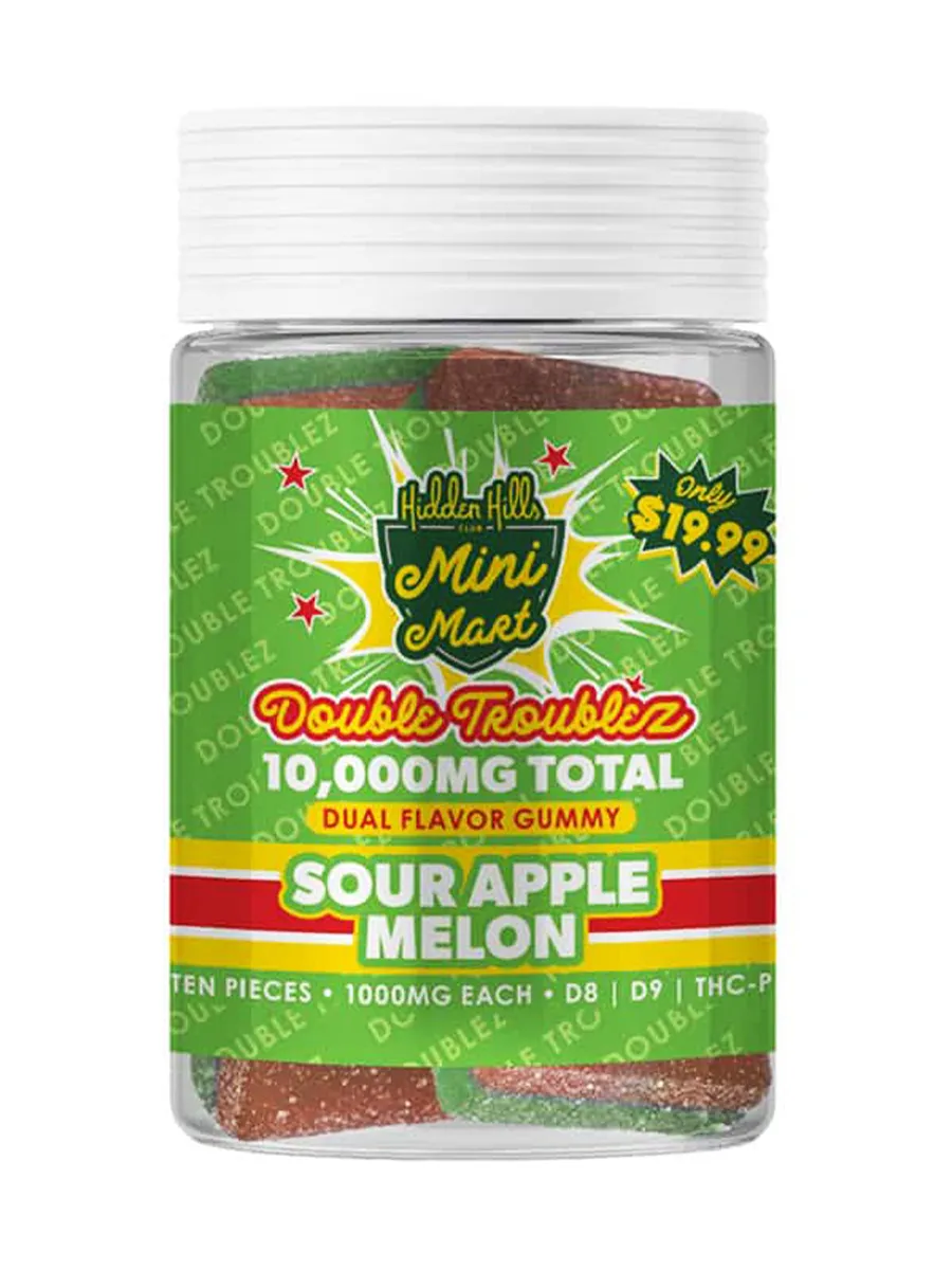 Sour Apple Melon Hidden Hills Mini Mart Double Troublez Gummies 10ct 10G