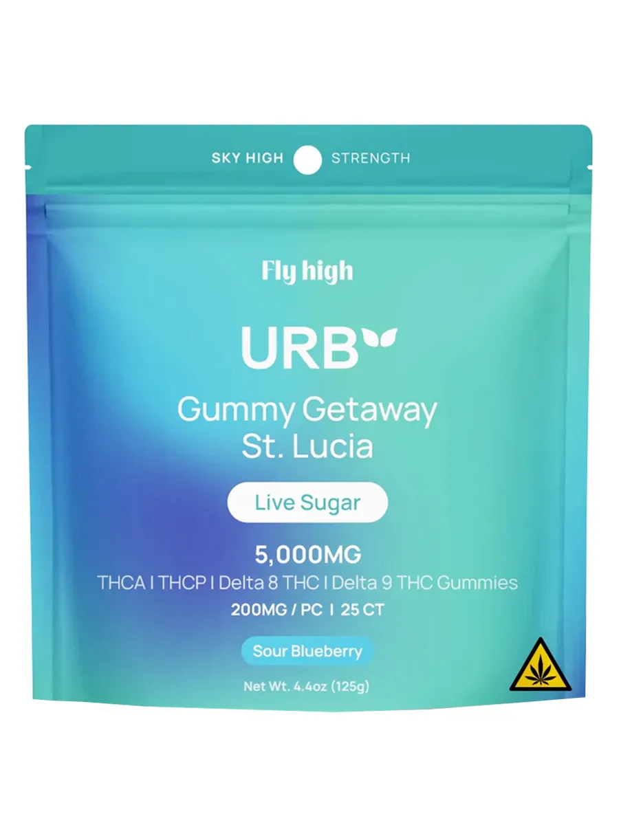 Sour Blueberry URB Gummy Getaway St. Lucia Live Sugar Gummies 5000MG