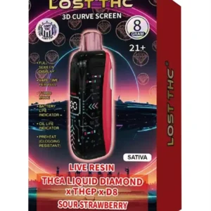 Sour Strawberry Lost THC Liquid Diamond THCA x THCP x D8 Live Resin Disposable 8G