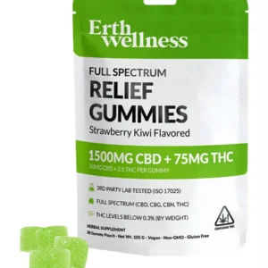 Strawberry Kiwi Erth Wellness Relief Gummies Full Spectrum CBD+THC 30ct 1575MG