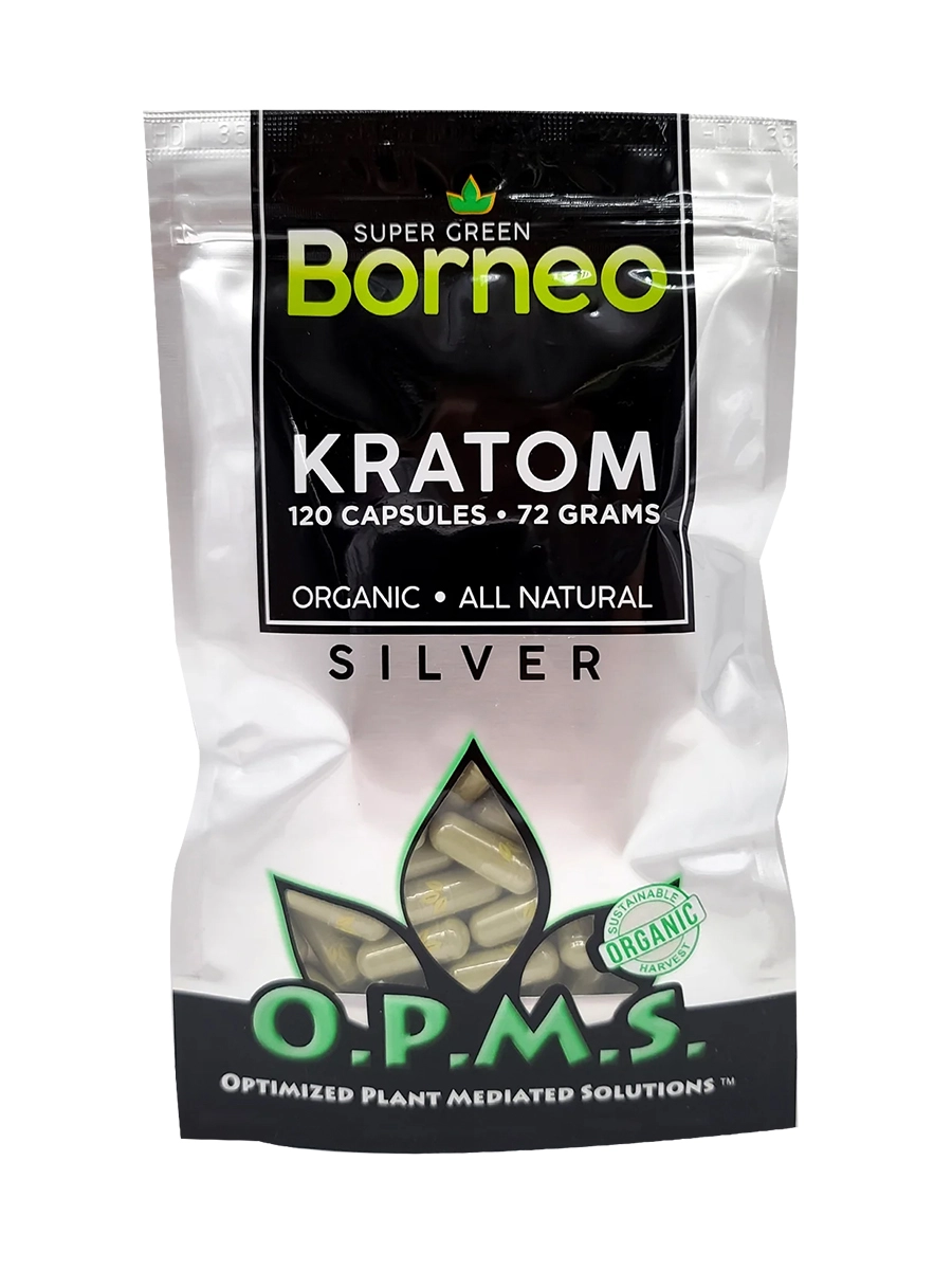 Super Green Borneo OPMS Silver Kratom Capsules 120ct
