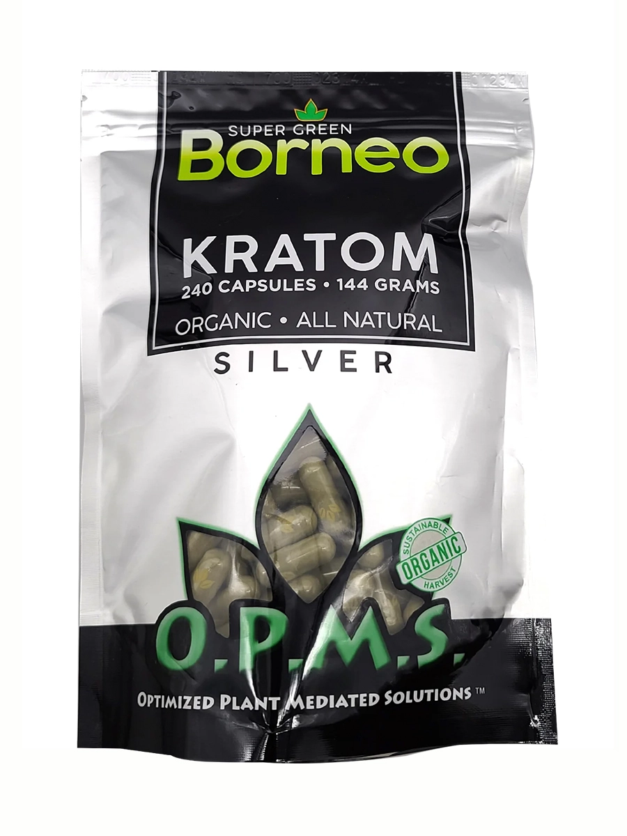 Super Green Borneo OPMS Silver Kratom Capsules 240ct