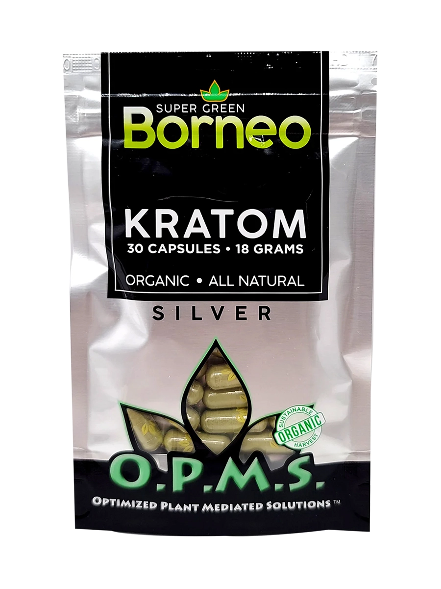 Super Green Borneo OPMS Silver Kratom Capsules 30ct
