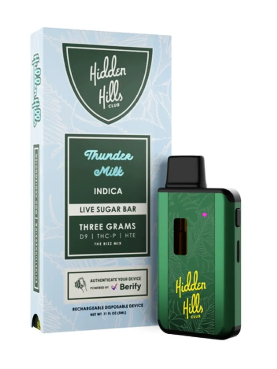 Thunder Milk Hidden Hills Live Sugar Bar Thunder Milk Indica Disposable 3G