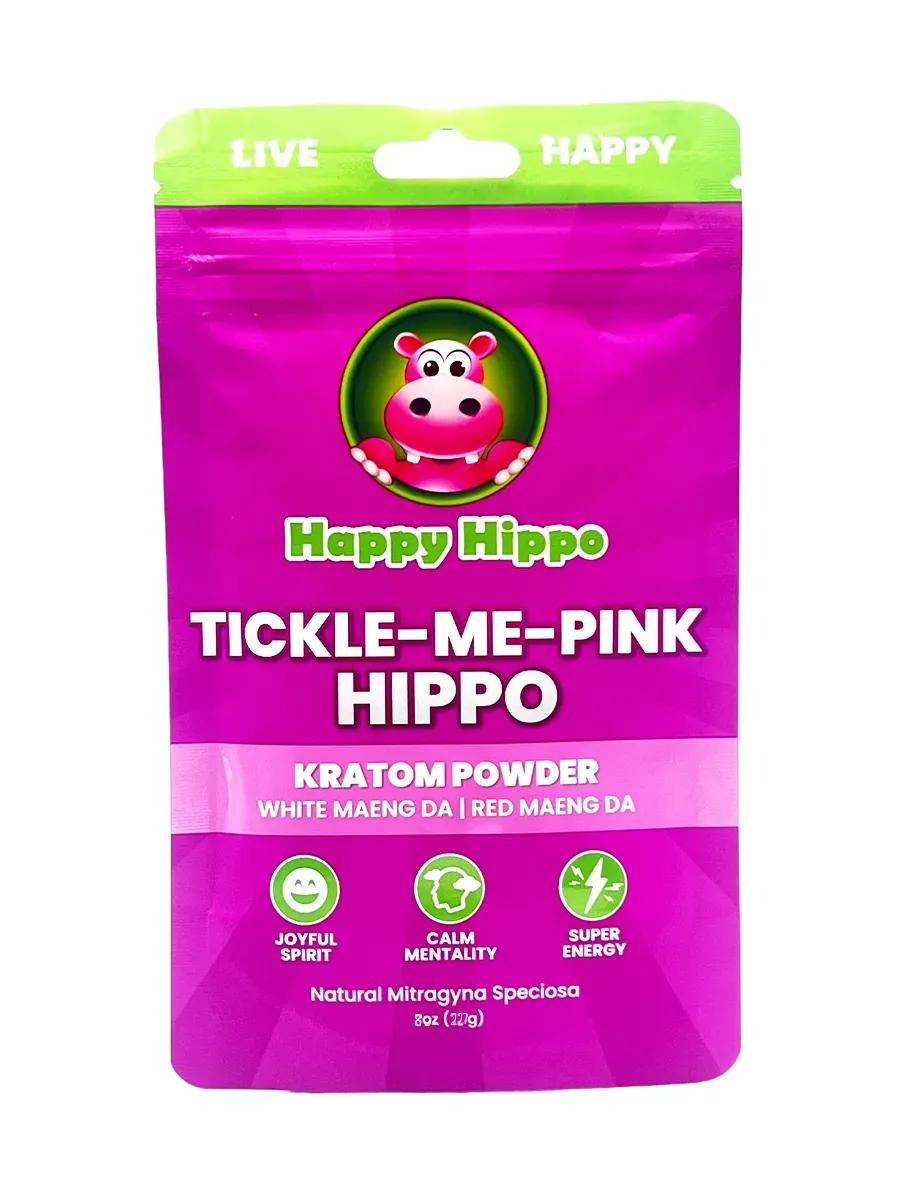 Happy Hippo Tickle Me Pink Hippo White & Red Maeng Da Kratom Powder 8oz