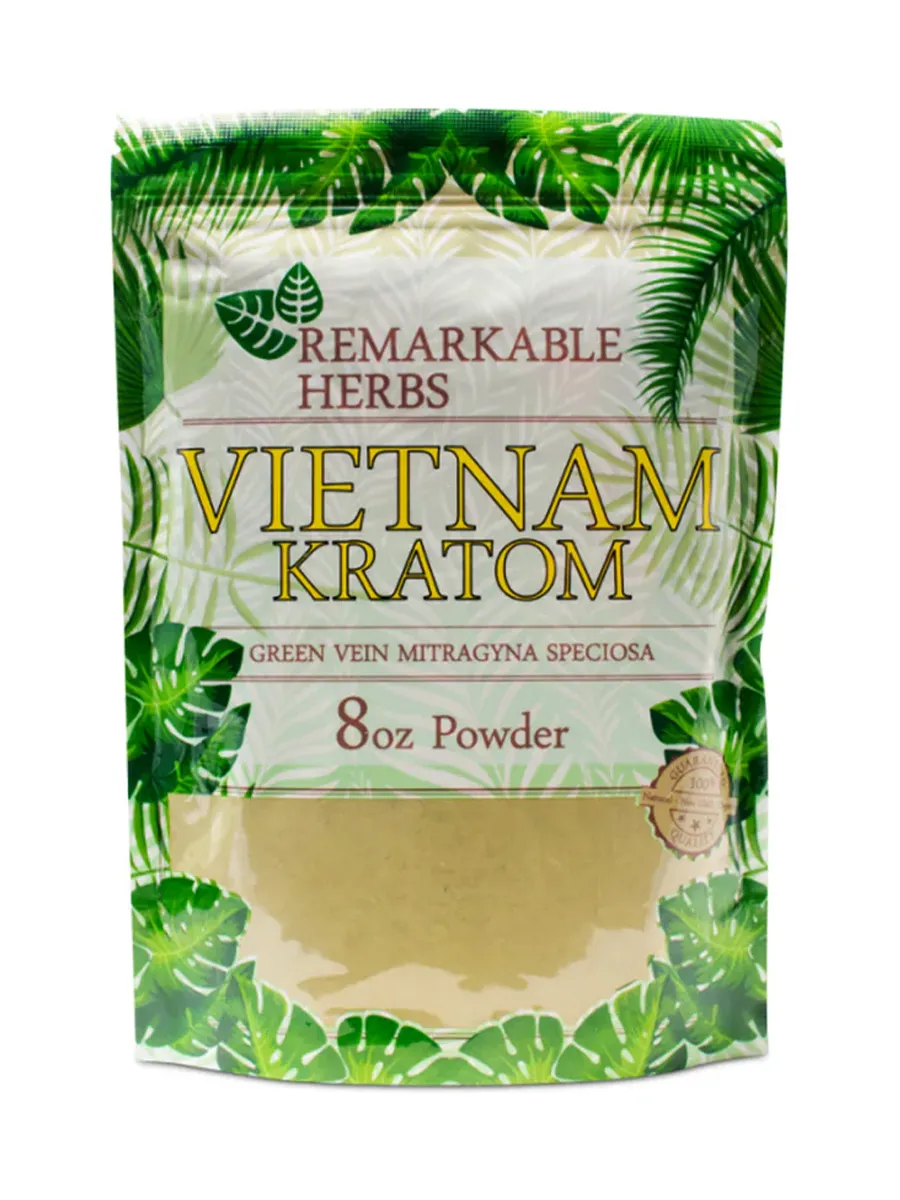 Vietnam Green Vein Mitragyna Speciosa Remarkable Herbs Kratom Powder 8oz Bag