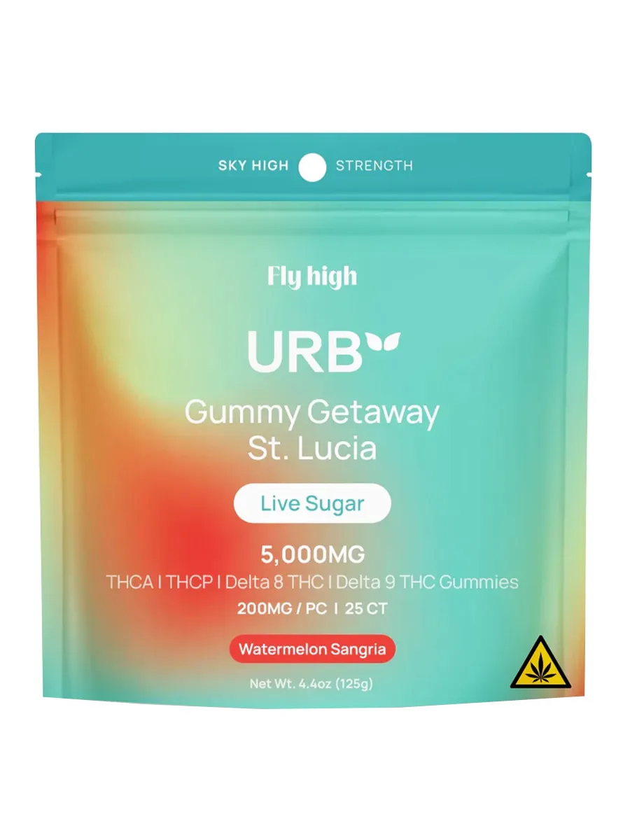 Watermelon Sangria URB Gummy Getaway St. Lucia Live Sugar Gummies 5000MG