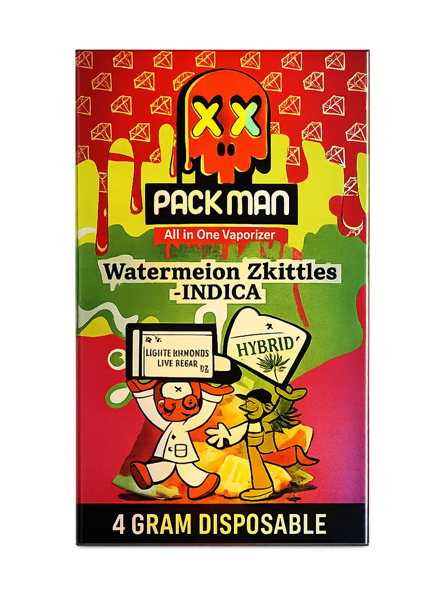 Watermelon Zkittlez Pack Man Liquid Diamonds D9 Live Resin Disposable 4G