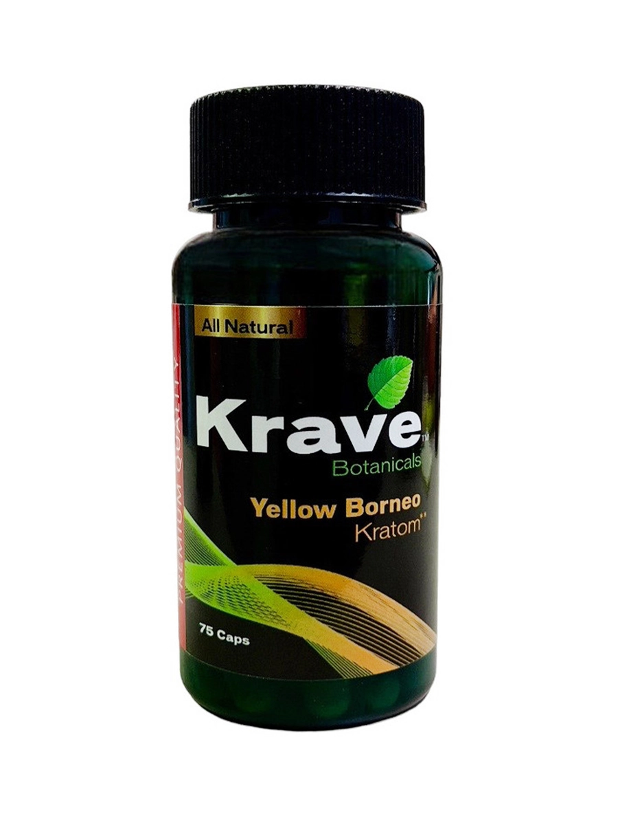 Yellow Borneo Krave Botanicals Kratom Capsules 75ct