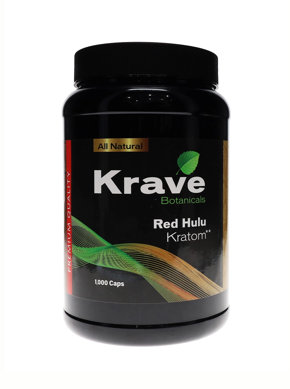 Red Hulu Krave Botanicals Kratom Capsules 1000ct